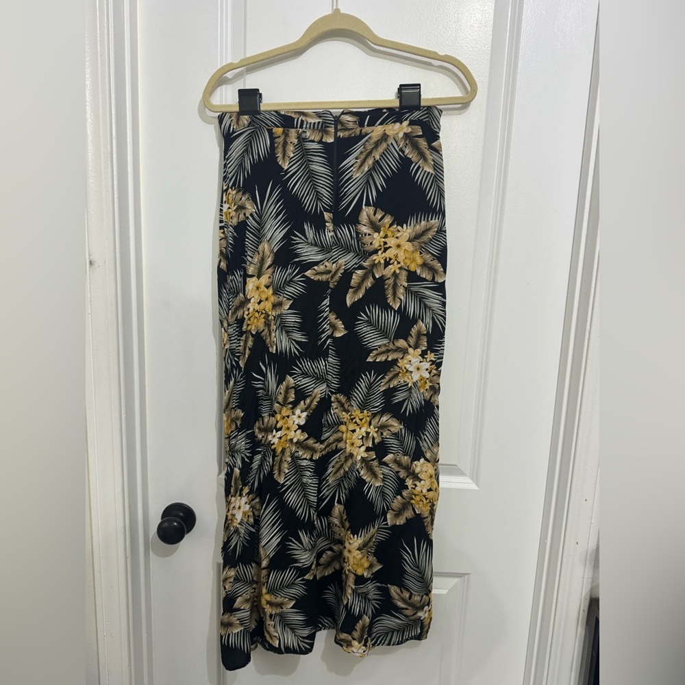 Tropical Floral Midi Skirt Size L Black Yellow Palm Print Built-In Shorts - Picture 3 of 5